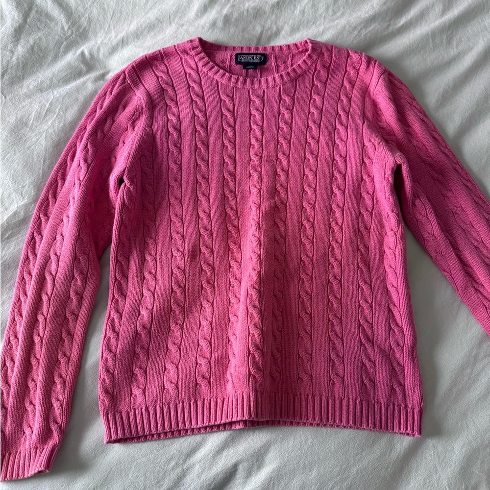 Lands' End Vibrant Pink Cable Knit Sweater